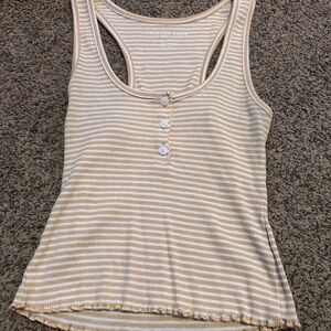 American Eagle Outfitters Cream Ribbed Fitted Tank Top